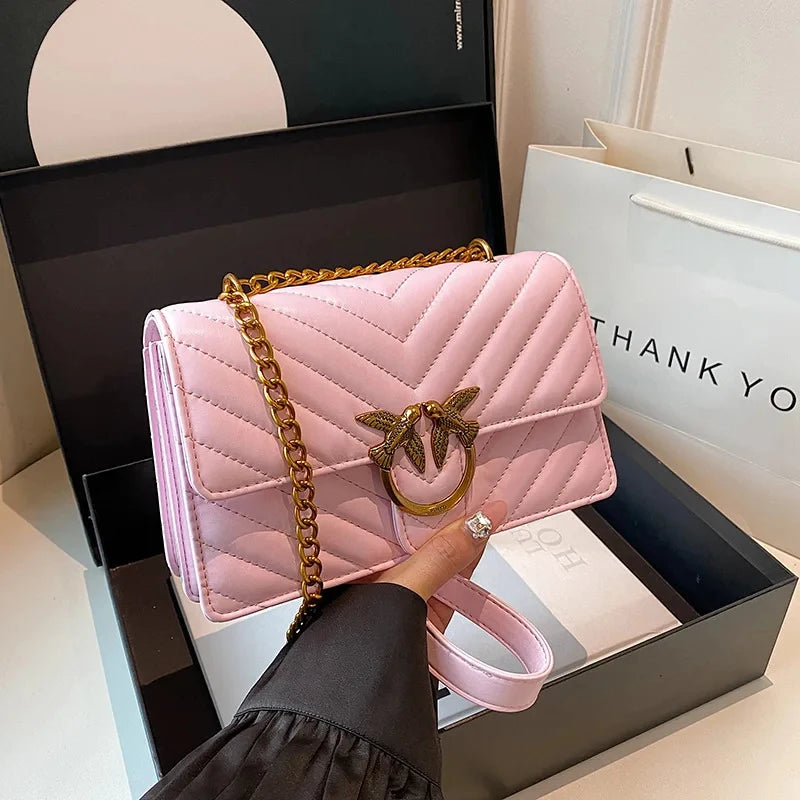 Women Embroidered Small Square Bag Chain Swallow Bag High End Versatile Shoulder Crossbody Bag Fashion Daily Ladies Handbag