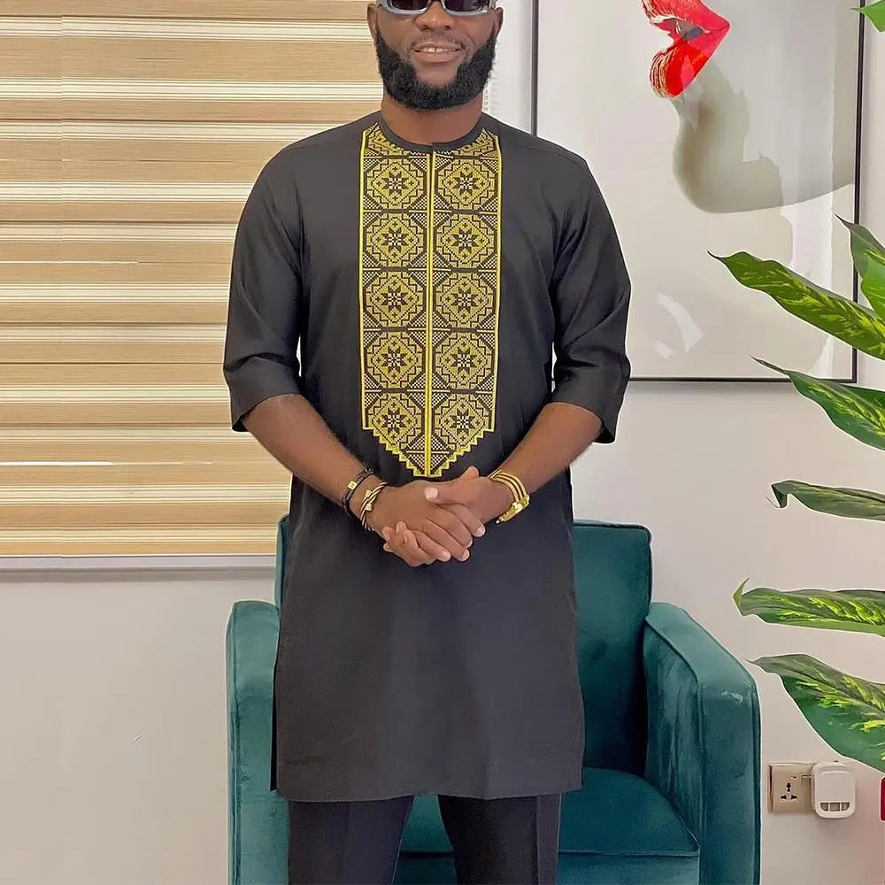 2026 New African Traditional Men's Set Casual Slim Fit Men's Suit Fashion Travel Men's Set Kaunda Style Men's Two Piece Set