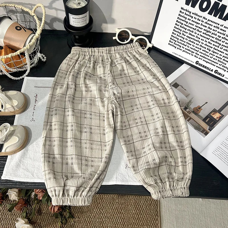 Fashion pants Classic Casual Pants for Boys girl Thin Cotton Stripe Elastics Waist Spring Summer Trousers Toddler Long Pants