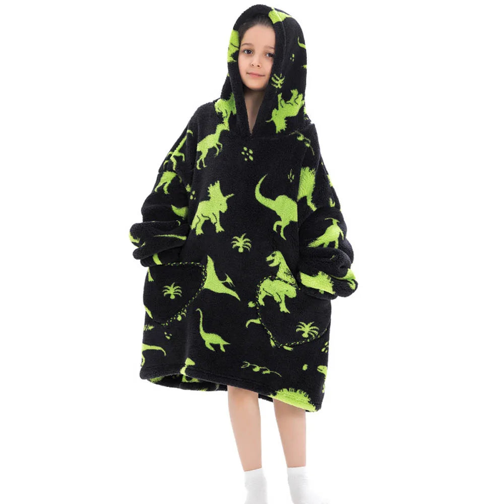 Girls Winter Clothes Flannel Thick Hoodies Super Warm Children's Sweaters Kids Hooded Loose Clothing Homewear Wearable Blankets