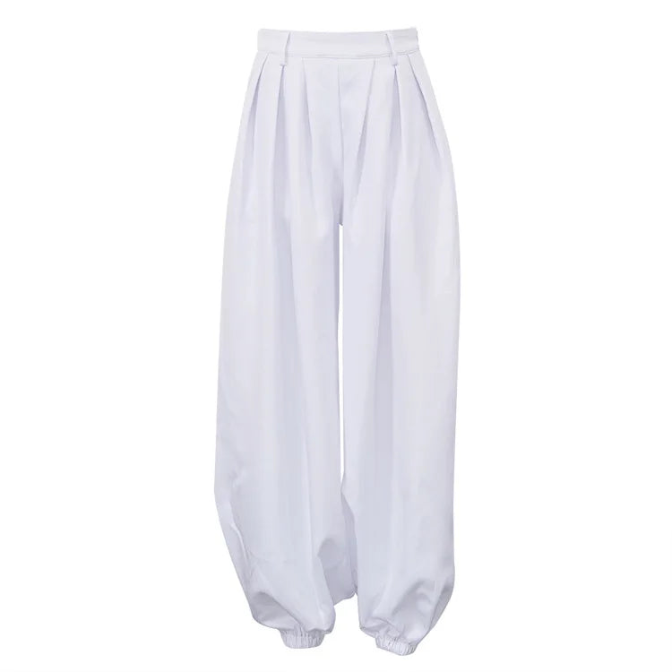 Women's Simple and Versatile Loose Leggings New Hot-selling Design Pleated High-waisted White Casual Pants