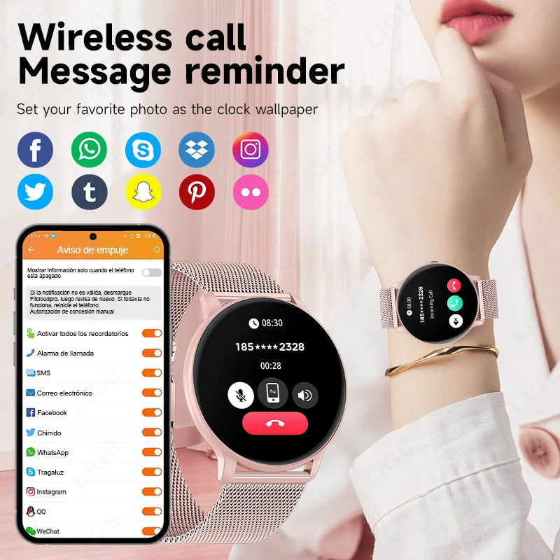 LIGE Women's SmartWatch Blood Oxygen Monitor Sports Fitness Tracker Bluetooth Call Al Voice Assistant Watches For Android IOS