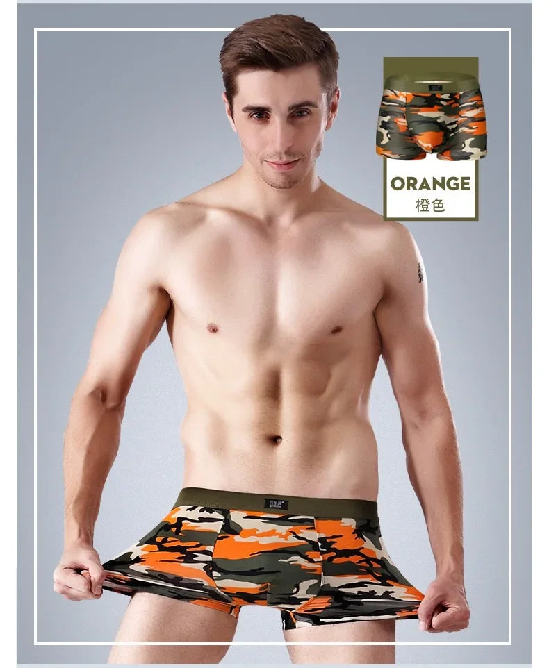 4Pcs/Men's Boxers Camouflage Military Panties Man Sexy Boxer Soft Shorts Underwear Male Army Green Underpants for Men Plus Size