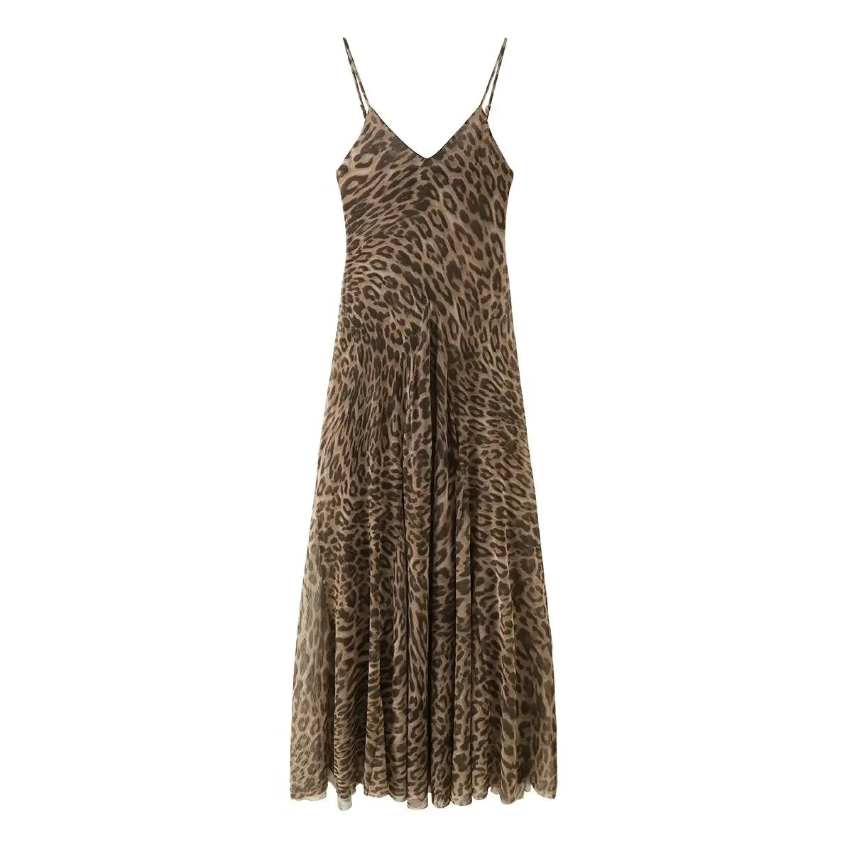 Vintage Chic Leopard Printed Sling Vestido Women Casual Backless Pleated Loose Fit Fold Spaghetti Strap Dress Vacation Beachwear