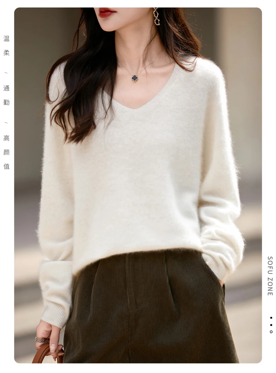 WinvyNee Women Tops Brushed Cashmere Wool Sweaters Winter V Neck Pink Warm Causal Knitted Tops Pullovers Solid Jumpers A1713002A