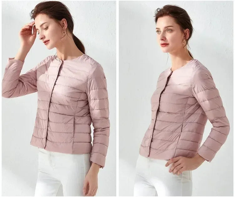 2024 New Autumn Winter Warm Ultra Light Weight Puffer Coats Down Jacket Women Slim Jacket Female Fashion White Duck Down Coat