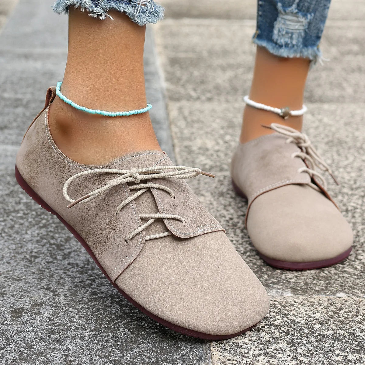 Comemore Spring Women's Flat Shoes Fashion Round Toe Lightweight Lace-up Soft Single Shoes Outdoor Casual Sneakers Mocasines