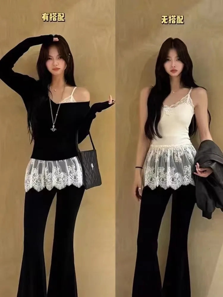 Korean Style Sexy Lace Sleeveless Crop Cami Top Women 2026 Summer Mesh Layer Tank Top Y2K Clothes Ruched Skinny Backless T-shirt
