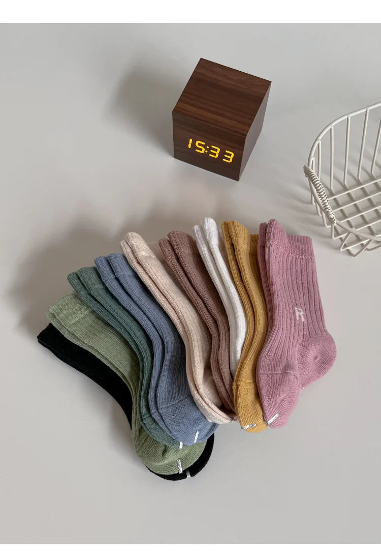 Korean Fashion Letter Socks Baby Boys Girls Breathable Soft Socks Infant Toddler Children Kids Casual Sport Socks 0-6years Old