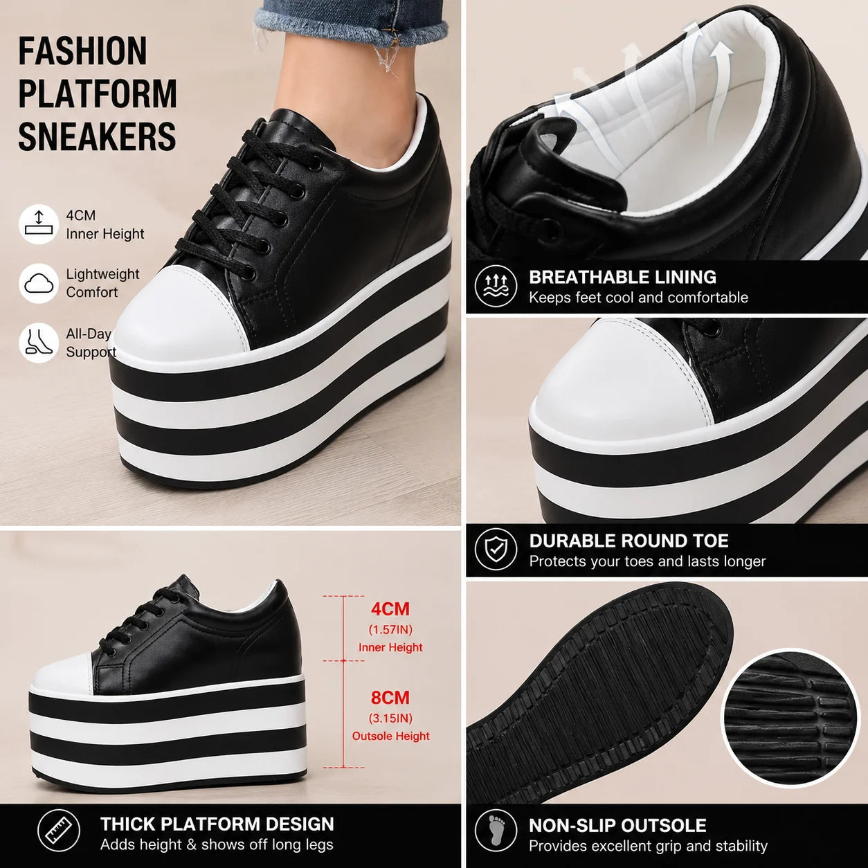 Fujin 12cm Genuine Leather Synthetic Women Autumn Spring Platform Wedge Women Fashion Sneakers Chunky Shoes Vulcanize Skateboard