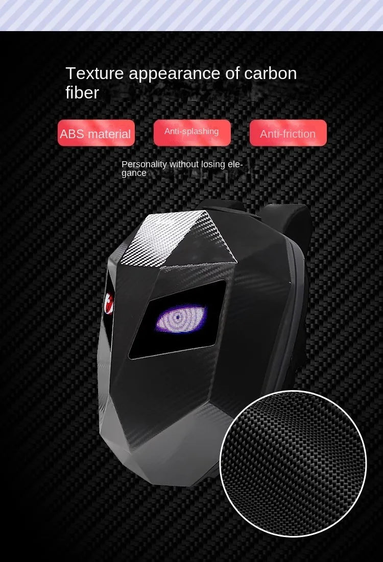 LED Motorcycle Rider Backpack Eyes Glow pattern carbon fiber texture helmet locomotive backpack school bag Moto Laptop backpack