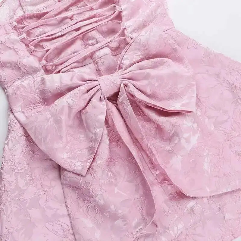 Giyu Club Evening Party Dresses Women 2025 Summer Sexy Bow Halter Long Dress Elegant Jacquard Lace Up Backless Birthday Robe