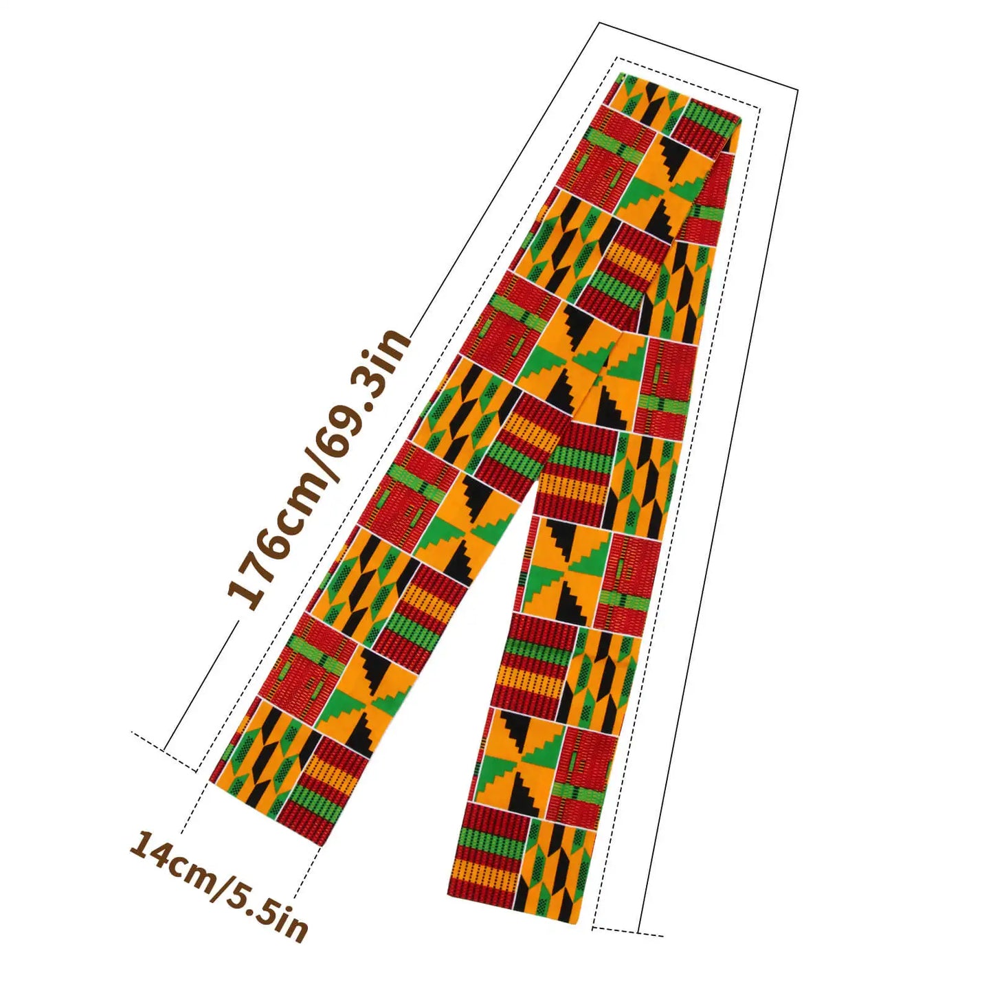 African Kente Pattern Kufi Hat and Stole Sash Shawl for African Black History Party Outfits