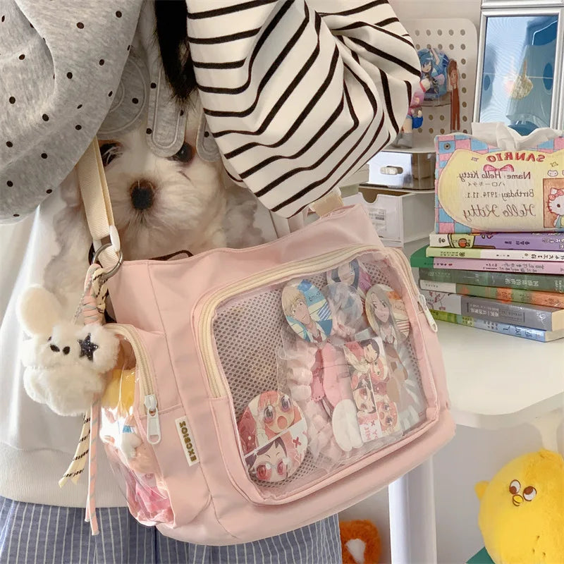 Trendy Transparent Simple Crossbody Bag for Girls Large Capacity School Shoulder Bag Comfortable and Versatile Texture Ita Bag