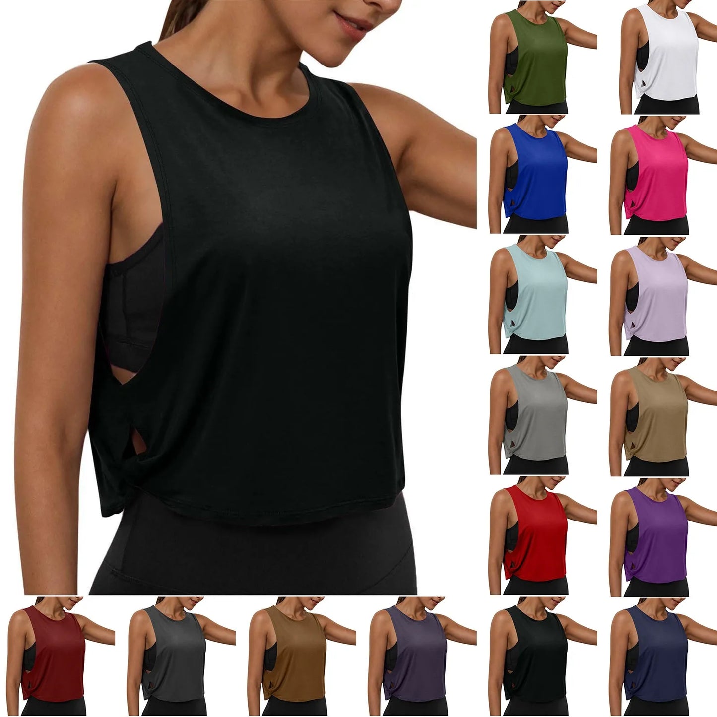 Women Sleeveless Yoga Top Breathable Gym Vest Tank Crop Top Running Tee