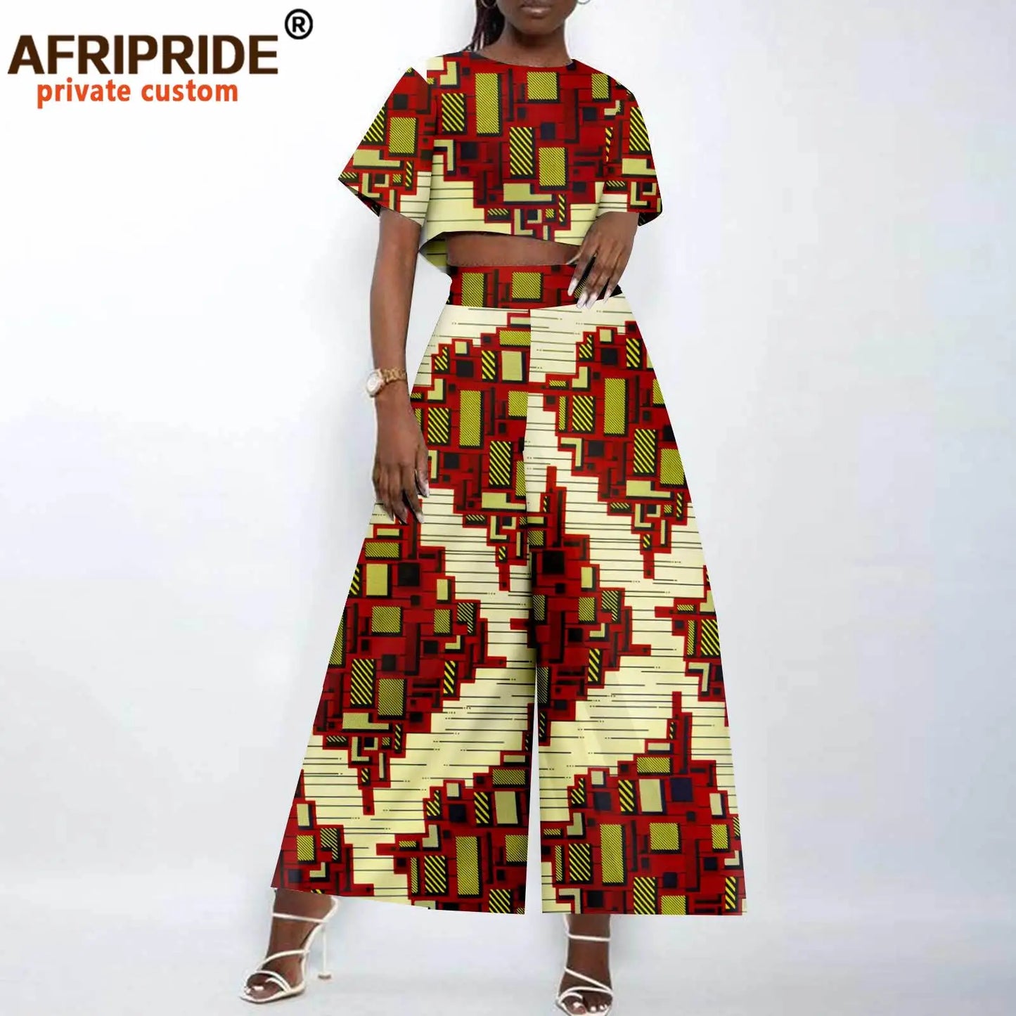 African Clothes for Women Crop Top and Wide-leg Pants 2 Piece Set Print Outfits Vintage Elegant Fashion Ankara Attire A2326002