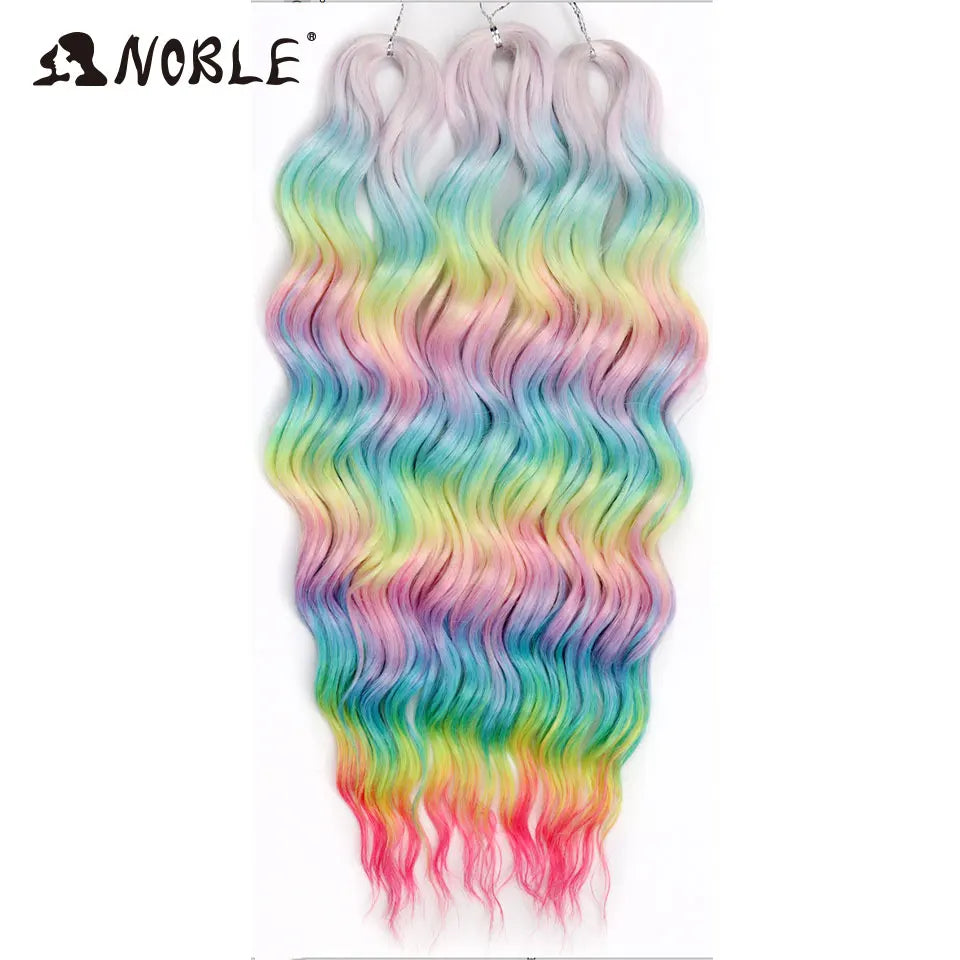 Noble 24 Inch Synthetic Hair Water Wave Braiding Hair Extensions Ombre Rainbow color Deep Wave Curl Twist Crochet Hair Extension