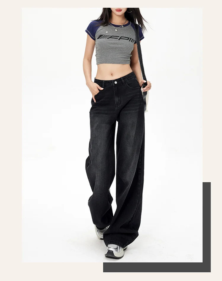 Lady RetroY2K Style High Waist Jeans Pants Women Fashion Straight Leg Denim Trousers Hot Girls Loose Fit Thin Casual Pants