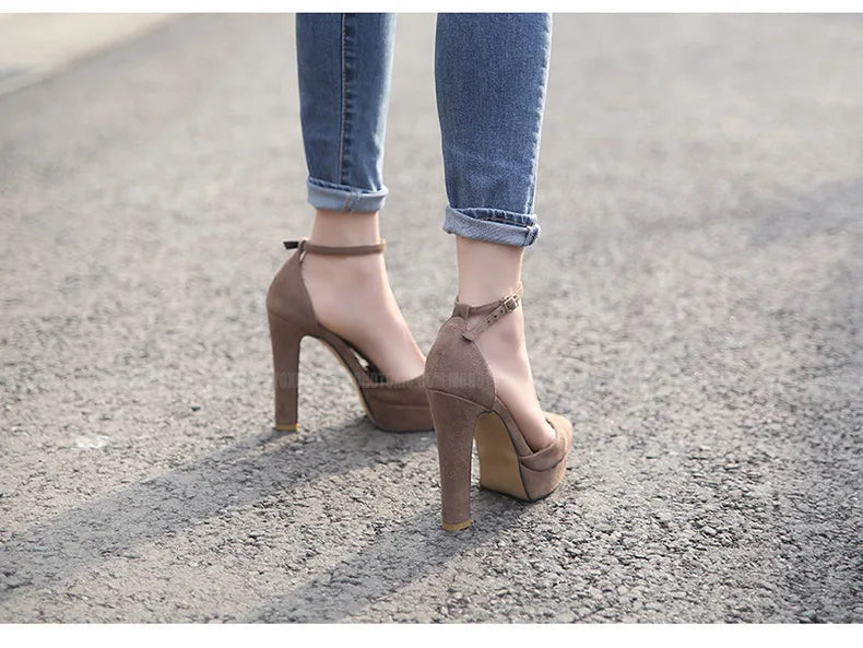 Black Platform Pumps for Women 14cm Spike Heels Ankle Strap Sexy Fashion High Heels Party Wedding Shoes Ladies