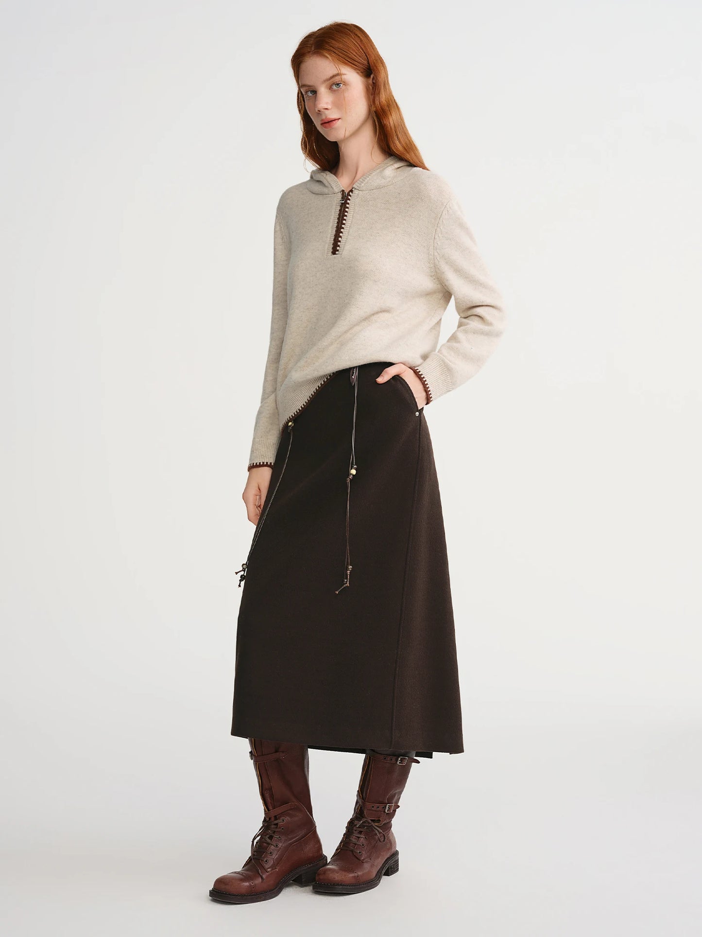 DUSHU Classic Elastic Waist Skirt For Women Winter Office Solid Color College
