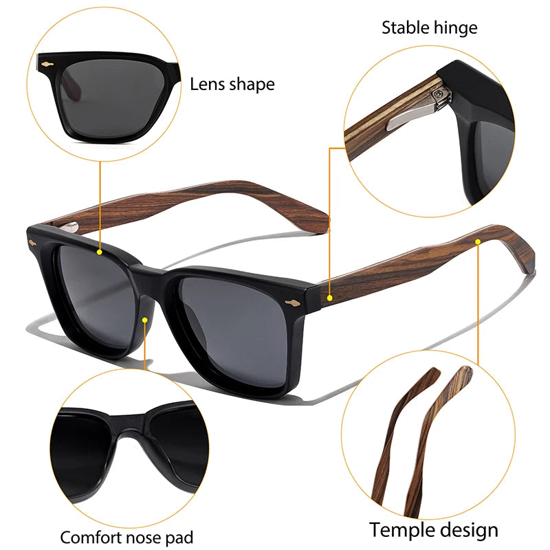 CATERSIDE Vintage Men Polarized Sunglasses High-Quality Solid Wood Legs Sun Glasses Fashion Women Party Travel Holiday Glasses BAZAARHUBO