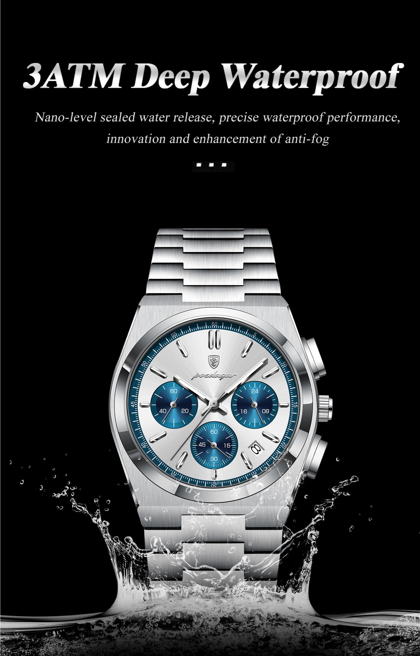 POEDAGAR Top Business Man Quartz Watch Waterproof Luminous Date Chronograph Stylish Watches For Men Stainless Steel Men's Watch
