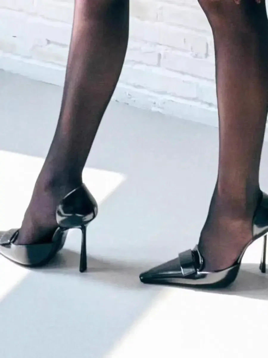 10cm Metal Blade Pointed Toe Stiletto Heels Pumps Coffee Brown Retro Fashion Dress Shoes Woman Thin High Heels Designer