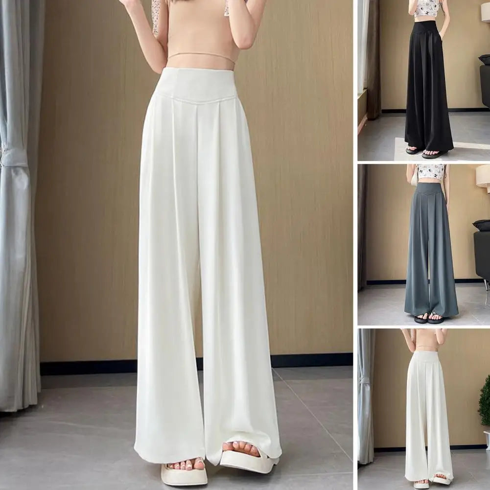 Large Wide Leg Pant Skirt For Women's Spring Summer Thin Pleated Suit Pants High Waist Drape Office Ladies Casual Dress Trousers