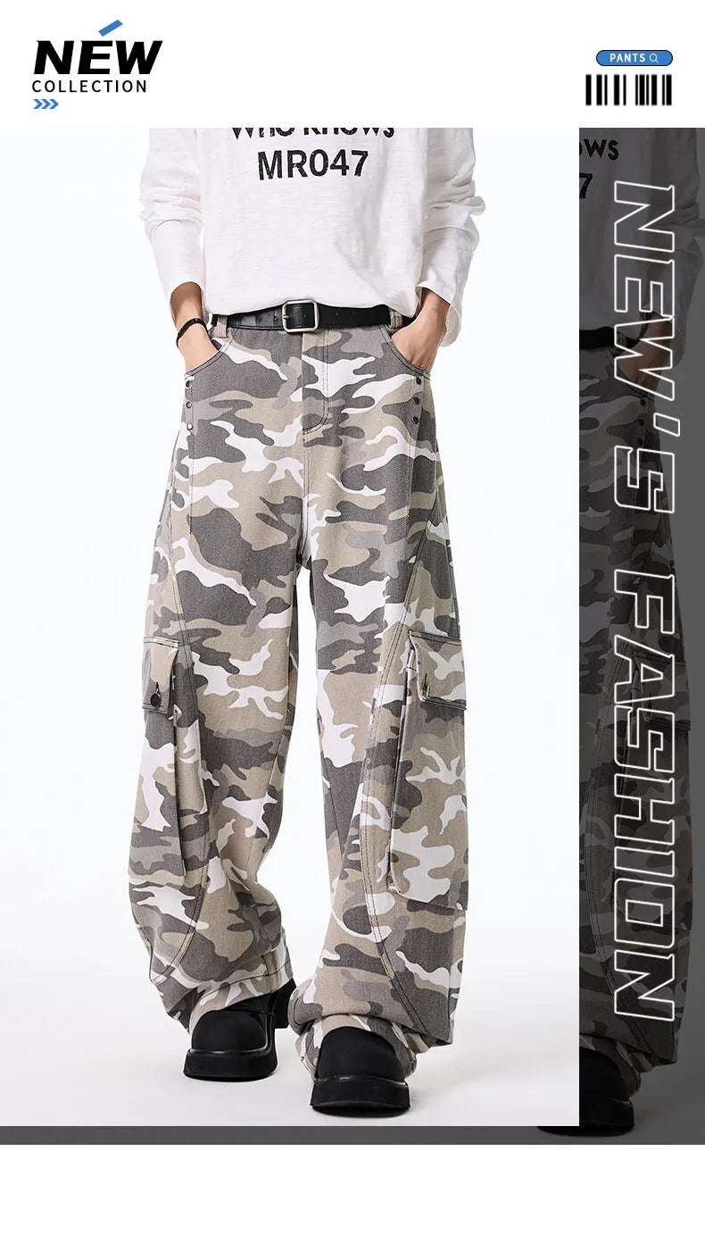 Mens Cargo pants Cotton Camo Workwear Pants Loose Fit Wide Leg Military Tactical Casual Trousers Urban Outdoor Clothing 2025