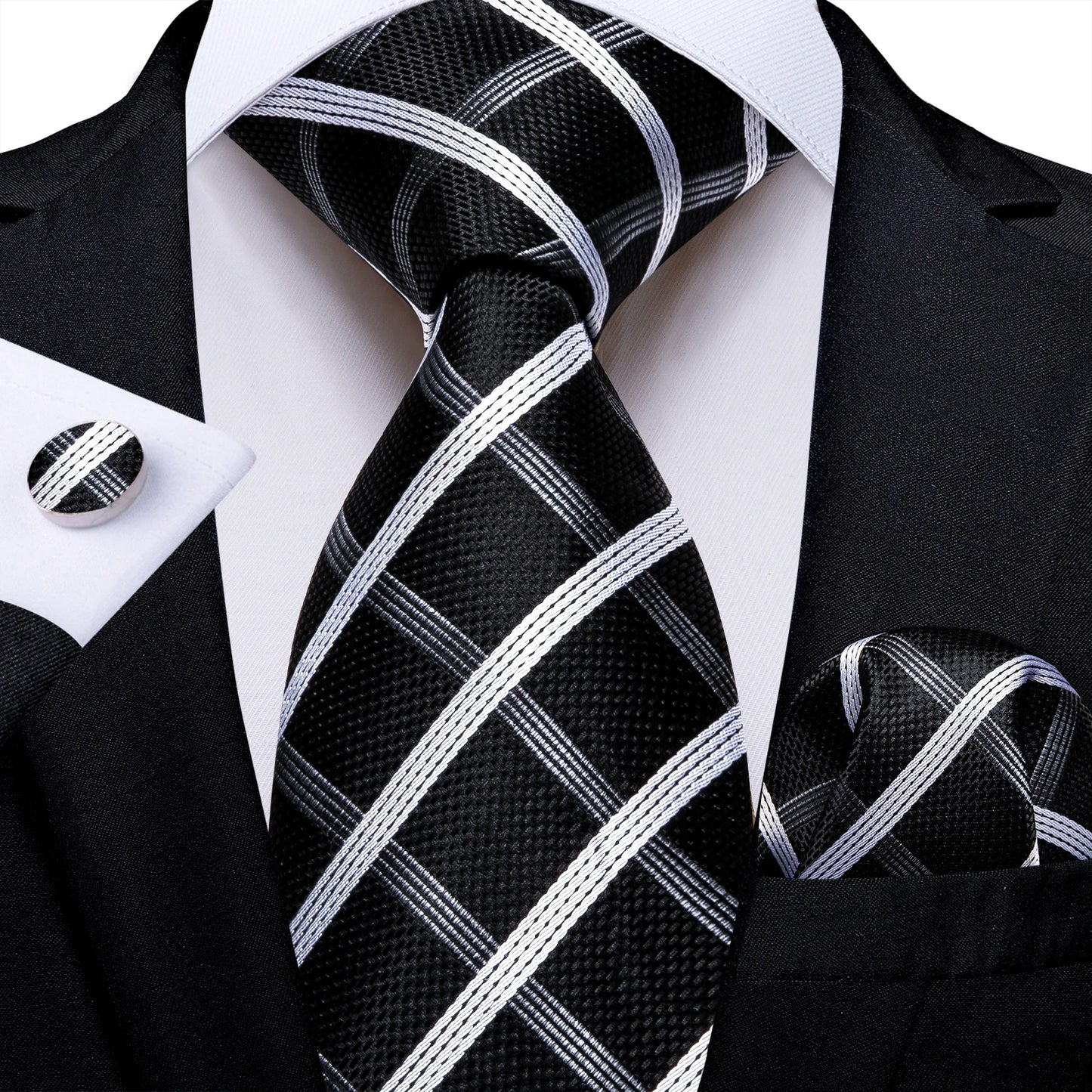 Dark Red Plaid Silk Ties for Men Classic 8cm Business Wedding Party Accessories Pocket Square Cufflinks Gift DiBanGu Dropship BAZAARHUBO