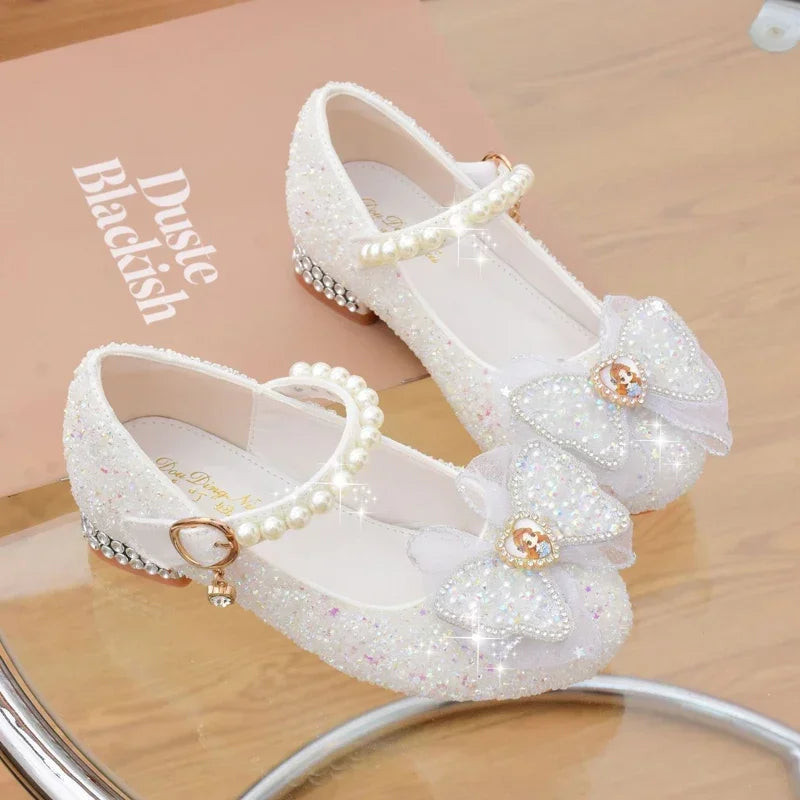 Girls' Shoes High Heels for Kids Elegant Girl Shoes Party Sequin Child Girl Heel Shoe Church First Communion White Princess Shoe