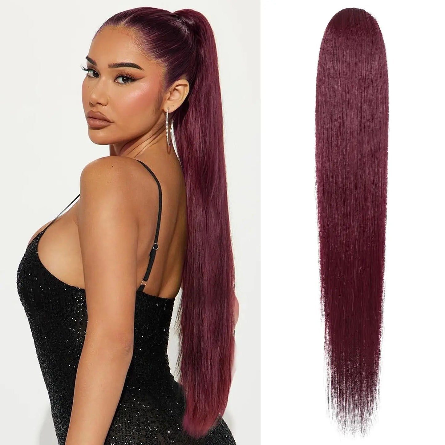 Long Straight Ponytail Extension Clip in,14/15/16 Inch Wrap Around Ponytail Heat Resistant Synthetic Pony Tail Hair