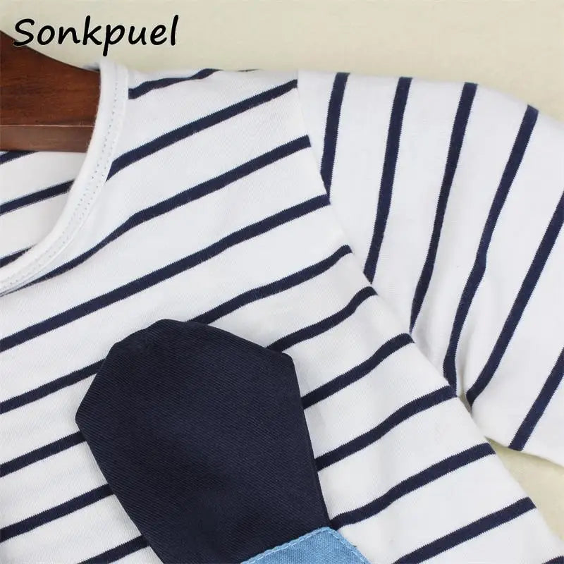 Spring Autumn Cotton Dress for 2-7 Years Girls 2025 Long Sleeve Stripe Children Princess Dresses Girl Cute Denim Long Clothing