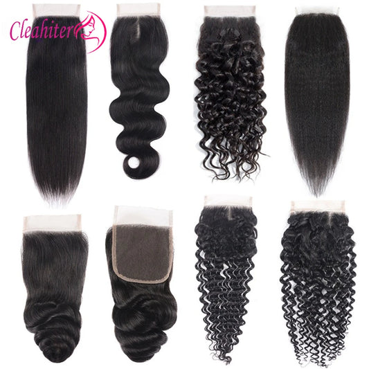 20 Inch Straight Body Wave Deep Curly 4x4 Transparent Lace Closure Pre-Plucked Raw Indian Hair Natural Color 150% Density