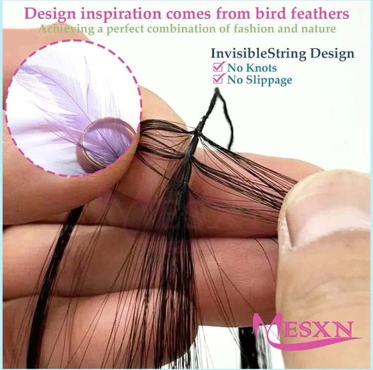 MESXN Double line New Feather hair extensions 100% Human Hair Real Natural Hair Comfortable and Invisible Brown Blonde 613