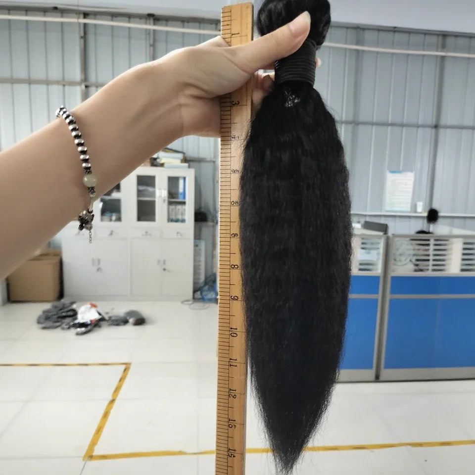 8-40 Kinky Straight Human Hair Bundles Coarse Yaki Weave Bundles Brazilian Raw Human Hair Extensions Sale for Women Double Weft