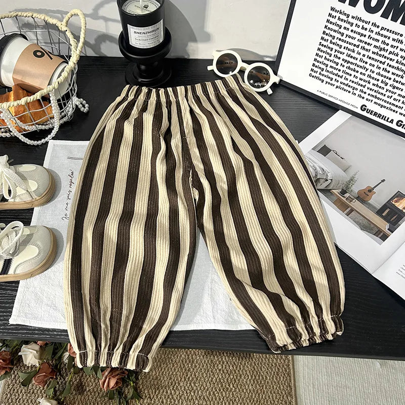 Fashion pants Classic Casual Pants for Boys girl Thin Cotton Stripe Elastics Waist Spring Summer Trousers Toddler Long Pants