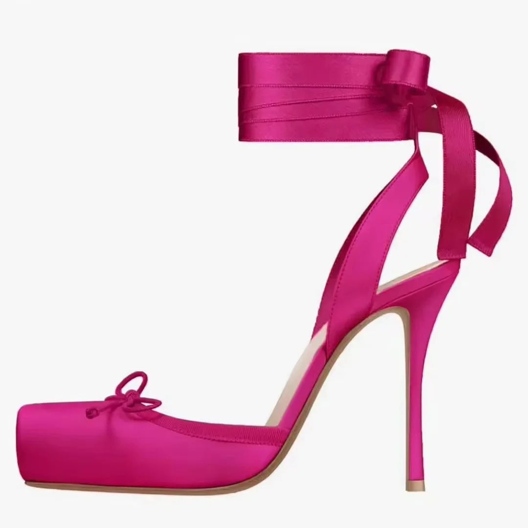2025 Spring New Square-Toe High Heels Bow Knot Peep-Toe Platform Sandals for Women, Sexy Evening Party Club Wedding Shoes