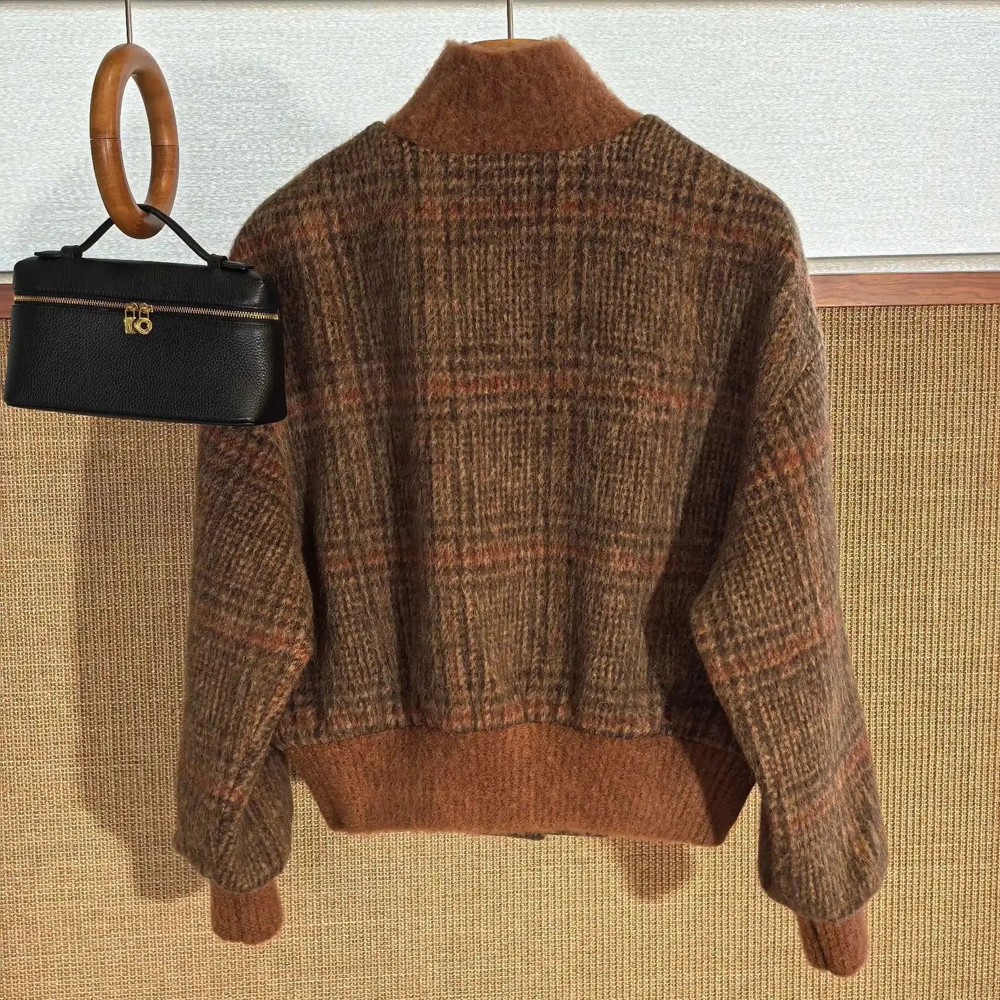26 Spring New Arrival Women's Vintage Plaid Wool Blend Stand Collar Jacket