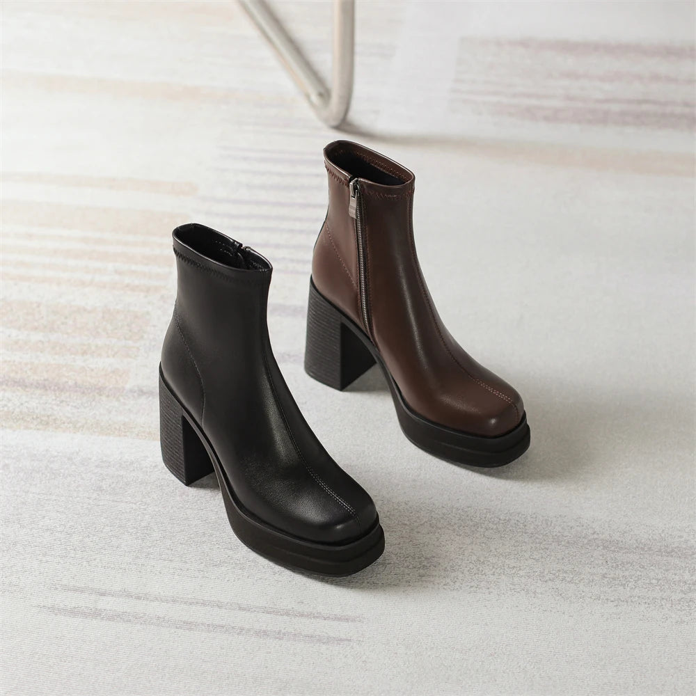 2025 NEW Brand Women Autumn Winter Boots Sexy High Heels Platform Black Brown Side Zip Shoes Woman Ankle Boots Size 33-41