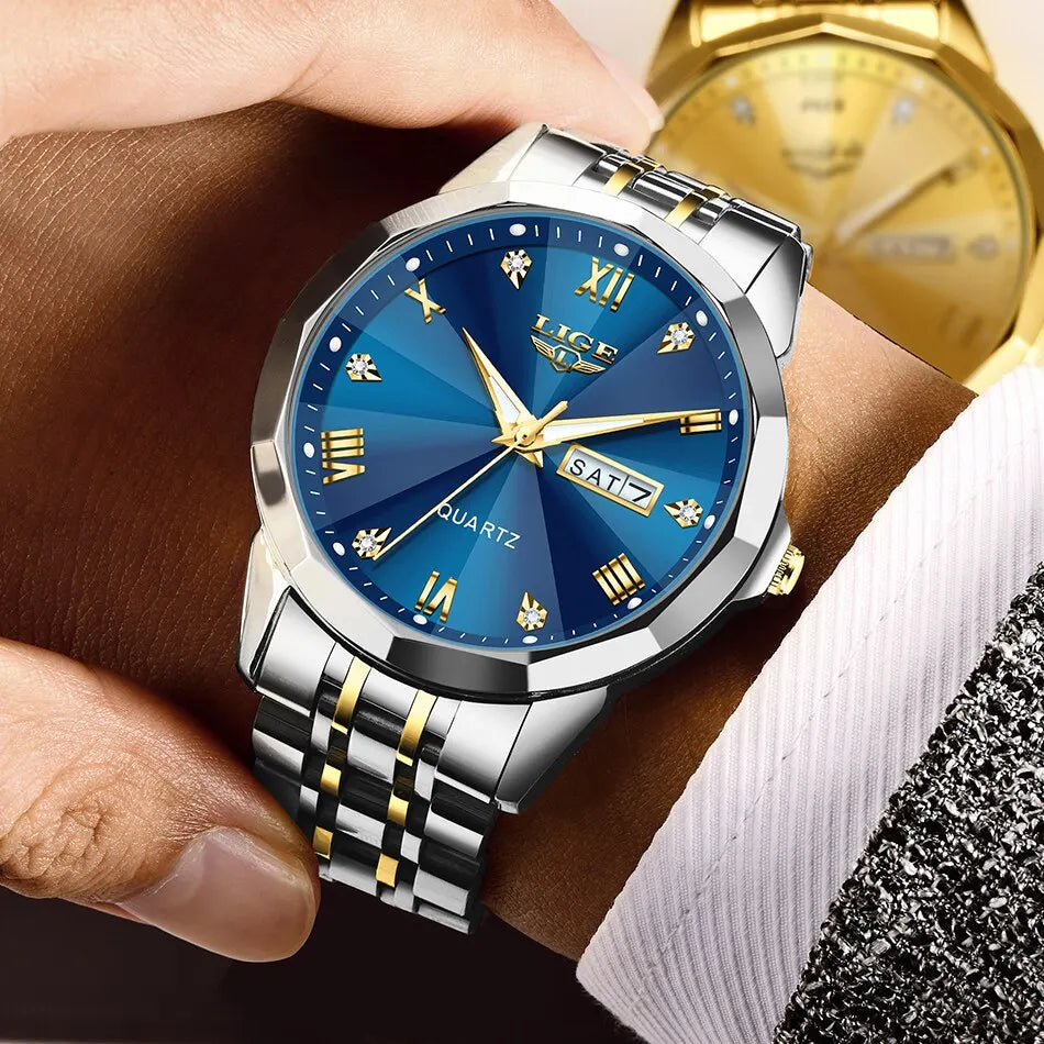 LIGE New Quartz Watch For Men Top Luxury All Steel Design Fashion Business Wristwatch Men Waterproof Watches Man Montre Homme