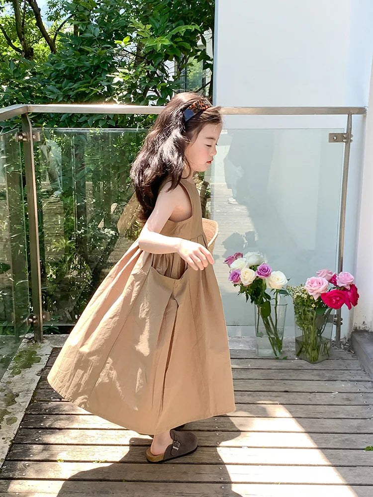 Girls Casual Dresses Girls' Dresses with Large Hemlines Sleeveless Casual Kids Dresses for Girls 2 To 8 Years Princess Dress