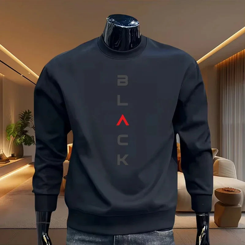 Black Letter Printed Mens Hoodie Classic Crew neck Long Sleeve Pullover Sweatshirt Autumn Spring Casual Warm Fashion Daily Wear BAZAARHUBO