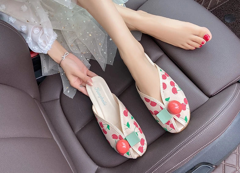Slides Kawaii Shoes Round Toe Cute Women's Slippers and Ladies Sandals Mules Summer 2025 Flat Outside Comfortable Elegan Y 39 W
