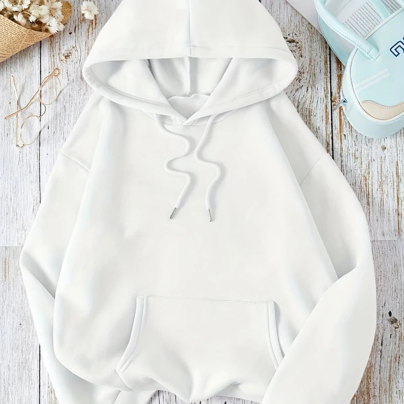 Casual Street Sweatshirt, Women's Solid Color Pullover Hoodie, Sport Style, Adjustable Drawstring Hood and Kangaroo Pocket