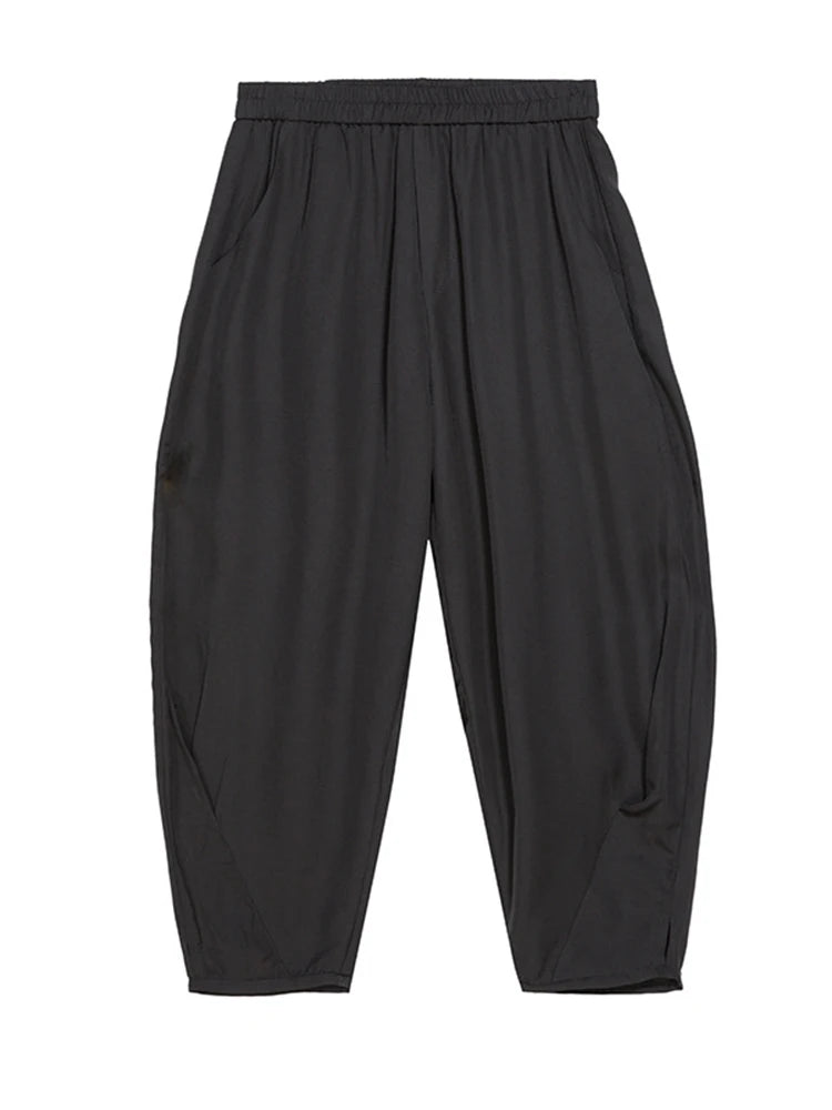 [EAM] High Elastic Waist Black Pleated Long Wide Leg Trousers New Loose Fit Pants Women Fashion Tide Spring Summer 2026 1U320
