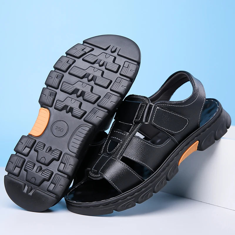Men's Sandals Adjustable Solid Color Shoes Summer Casual Comfort with Durable Rubber Sole, Breathable PU for Outdoor Walking
