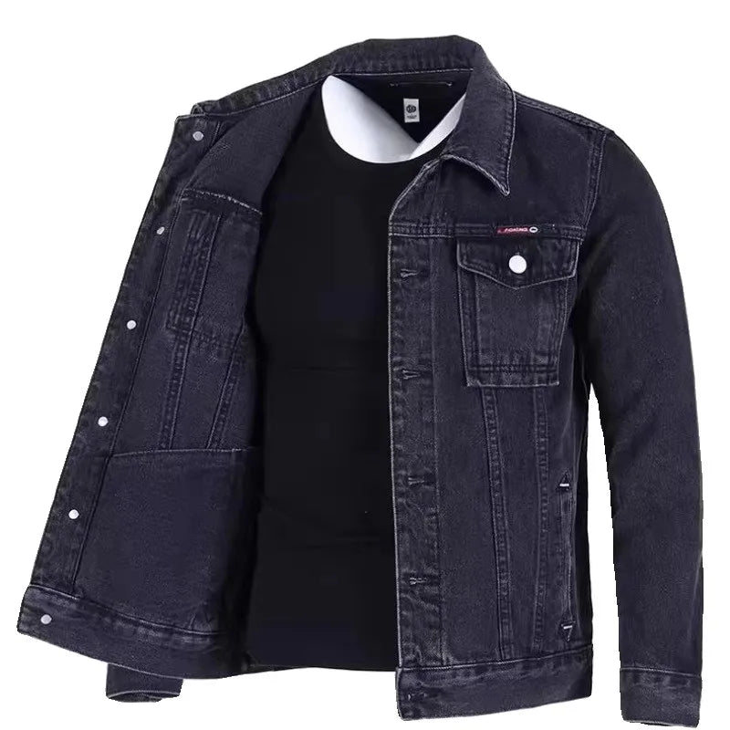 Retro Japanese Style Wearable Long Sleeve Denim Jacket for Men Spring Autumn Loose Casual Classic Collar Dirt Resistant