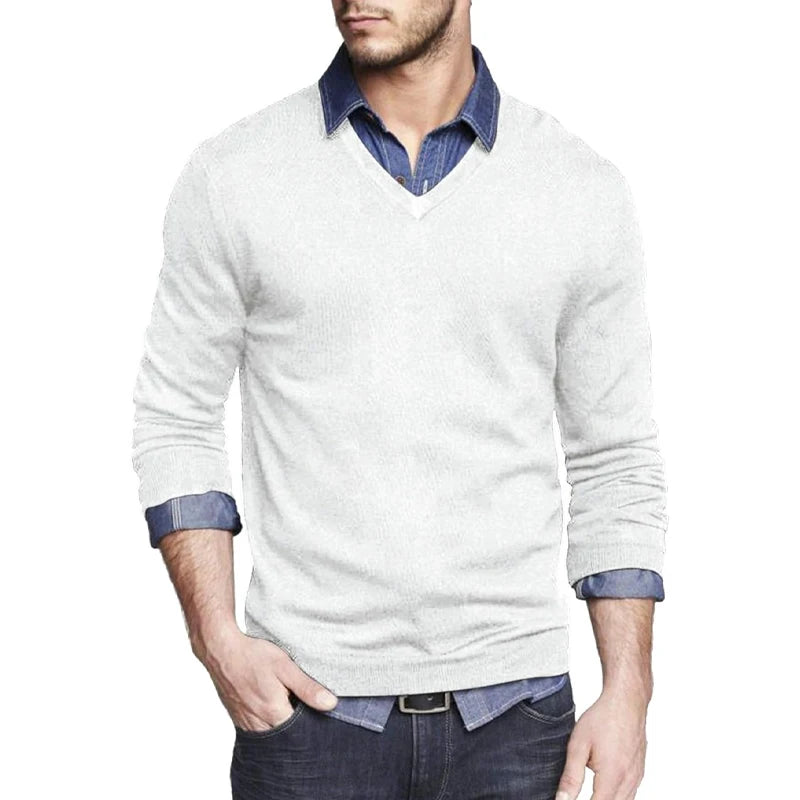 Men's Long Sleeve V Neck Pullover Sweater Slim Fit Knit Sweaters Lightweight Dress Casual Sweater Business Solid Color Outwear