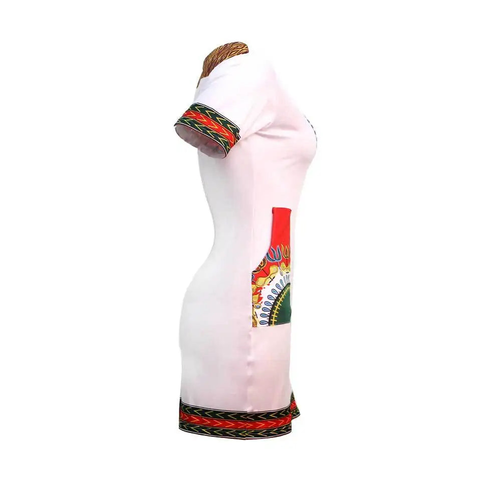 African Dresses for Women Summer 2022 Fashion Style African Women Short Sleeve V-neck Polyester Knee-length Dress